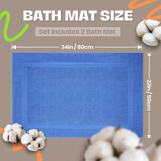 Infinitee Xclusives Premium Cotton Bath Mats for Bathroom – Pack of 2 | 34x22 Inches | Ultra Soft, Super Absorbent, Non-Slip, Machine Washable Mats (Eloquent Blue) [Not a Rug] - ModernBath