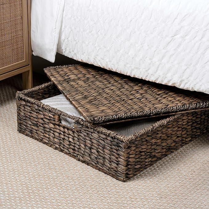 happimess BSK2015B Holden 30" Classic Costal Hand-Woven Hyacinth Wicker Under Bed Storage Basket with for Storage and Decoration in Bathroom, Bedroom, Closet, Entryway, Brown - ModernBath