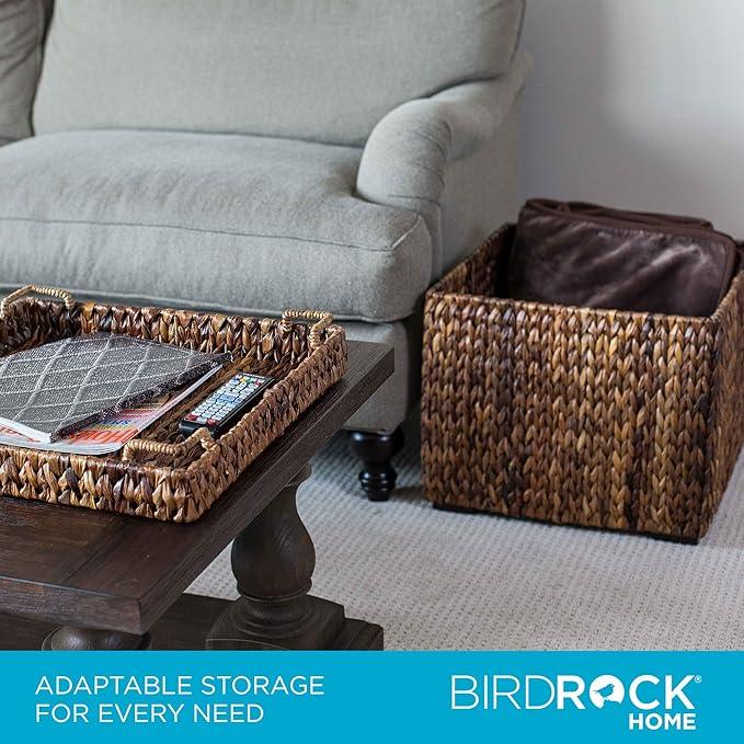 BIRDROCK HOME Woven Storage Cube - Abaca Seagrass Decorative Ottoman - Living Room Side Table - Store Blankets Pillows Magazines Books Remotes - ModernBath