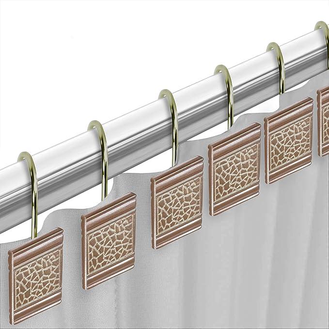 Zahari Home 13pc Sinatra Bathroom Shower Curtain Set - Blush Luxury Fabric With 12 Hooks - Unique Design Bling - ModernBath