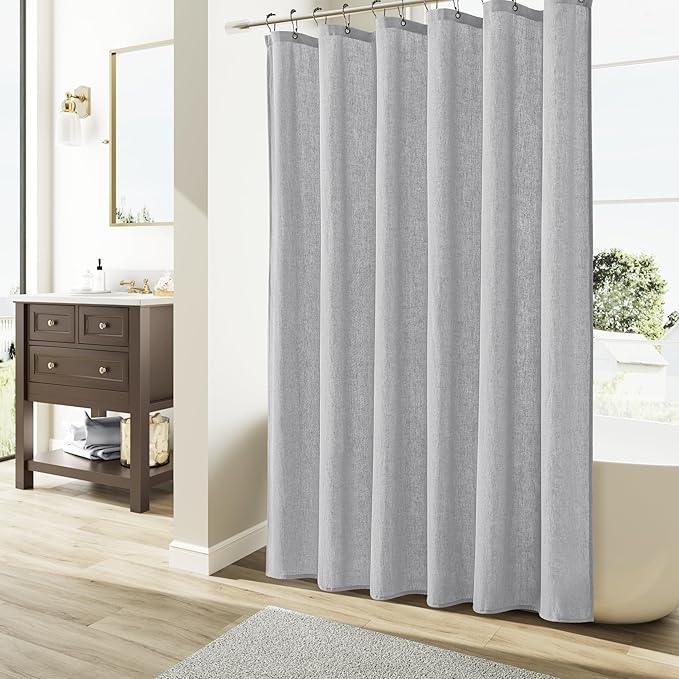 Naturoom Light Grey Linen Shower Curtain, Cloth Textured Fabric Shower Curtain Set with Hooks, Simple Elegant Modern Farmhouse Country Ultra Thick Bath Curtains for Bathroom,Water Repellent,72x84 - ModernBath