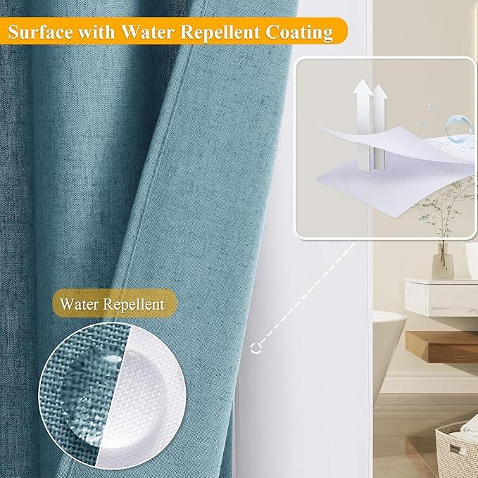 Jowels No Hooks Needed Linen Shower Curtain and Liner Set,Blue Hotel Luxury Decor Shower Curtains for Bathroom with See Through Top Window,Water Resistant Fabric,72Wx72L,Blue - ModernBath