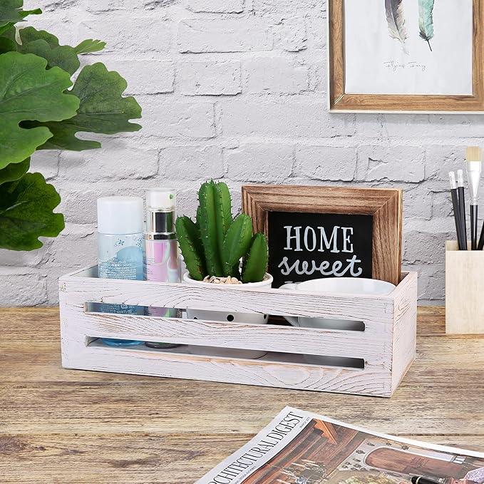 LotFancy Bathroom Decor Box, 2 Pack Wooden Toilet Paper Holder, White Toilet Storage Basket for Back of Toilet, Farmhouse Toilet Tank Topper - ModernBath