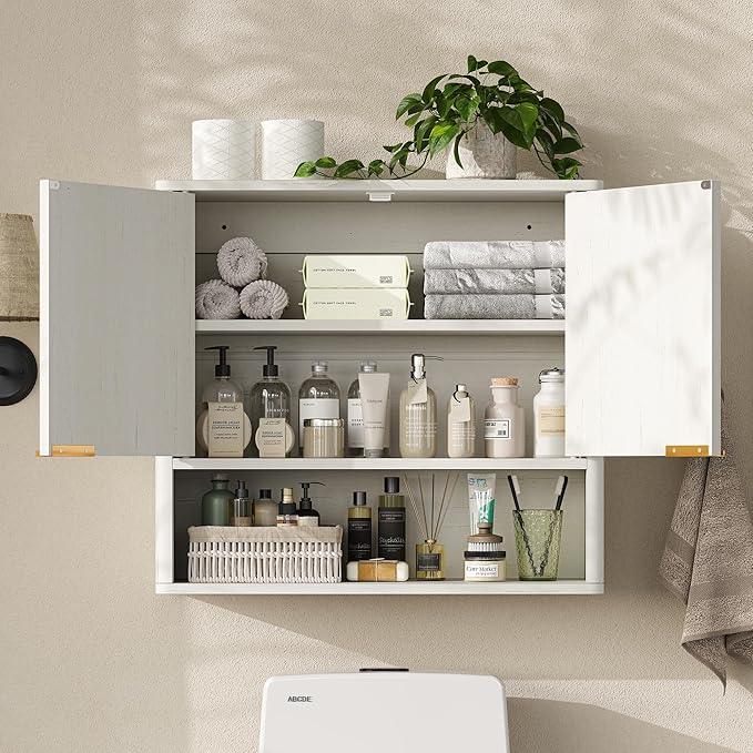 Furnideco Bathroom Medicine Cabinet with Fluted Doors, 3-Tier Modern Wall Cabinet Over Toilet, Small Hanging Storage Cabinet for Bathroom, Antique White - ModernBath