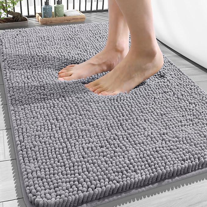OLANLY Bathroom Rugs 34x21, Extra Soft Absorbent Chenille Bath Rugs, Rubber Backing Quick Dry, Machine Washable Bath Mats for Bathroom Floor, Tub and Shower, Home Decor Accessories, Grey - ModernBath