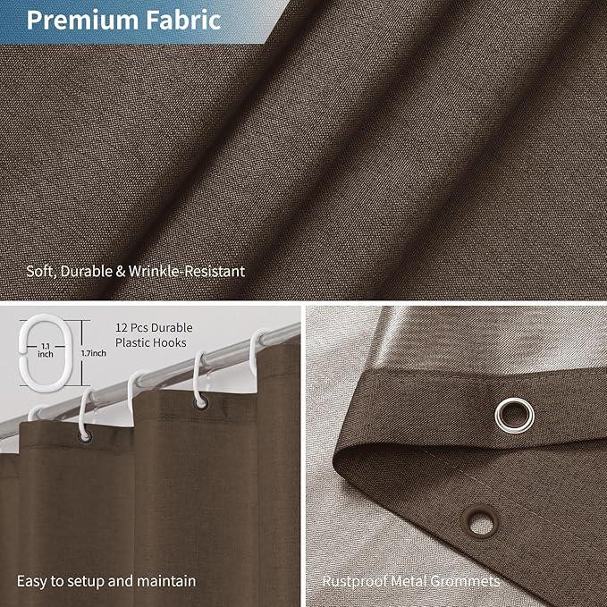 THAIGEE 2-in-1 Waterproof Fabric Shower Curtain or Liner,Linen Textured,Breathable TPU & Washable Bathroom Shower Curtain Set with 12 Plastic Hooks,Modern,72"x72" Brown - ModernBath