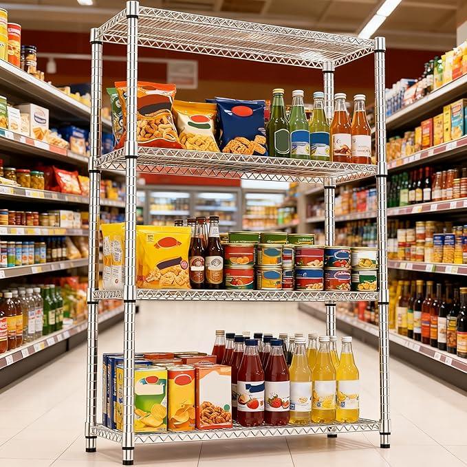 4 Tiers Shelf Metal Storage Shelves 2640 lbs Steel Storage Shelving Utility Shelving Unit Steel Organizer Wire Rack for Home,Kitchen,Office,Garage Chrome 17.7" D x 47.2" W x 70.3" H - ModernBath