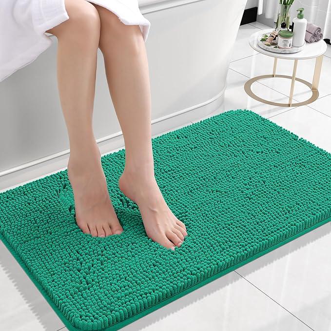 OLANLY Bathroom Rugs 24x16, Extra Soft Absorbent Chenille Bath Rugs, Rubber Backing Quick Dry, Machine Washable Bath Mats for Bathroom Floor, Tub and Shower, Home Decor Accessories, Emerald - ModernBath