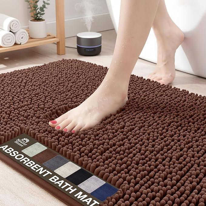 Neater Home Plush Bathroom Rugs 36x24 Thick Chenille Quick Dry Microfiber Absorbent Bath Mat, Soft Bath Rugs, Machine Washable Bathroom Floor Mat for Tub Shower Sink, Home Decor Accessories, Brown - ModernBath