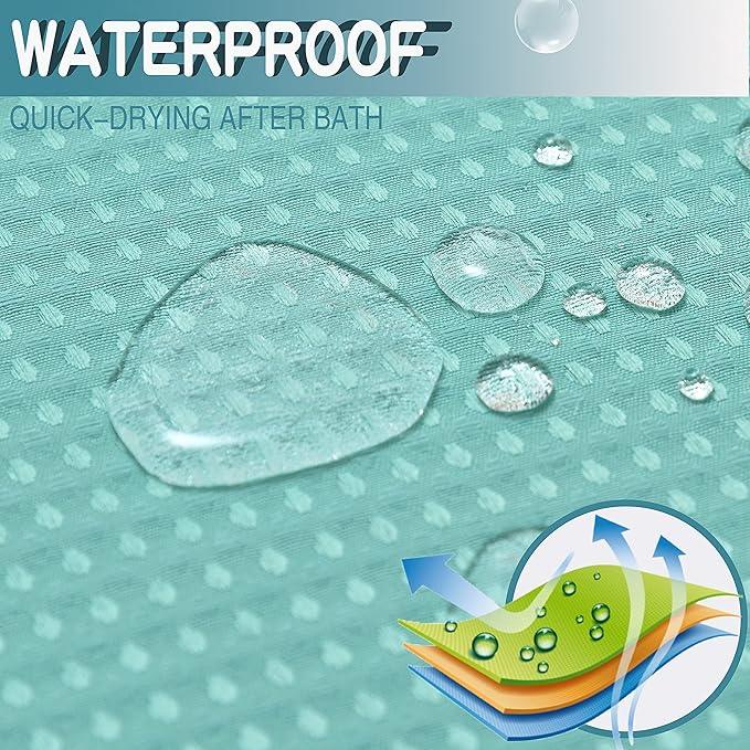 Conbo Mio No Hook Green Waffle Weave Shower Curtain with Snap in Liner Set, Hotel Luxury Shower Curtains for Bathroom with See Through Top Window, Waterproof, Washable 71W x 74H - ModernBath
