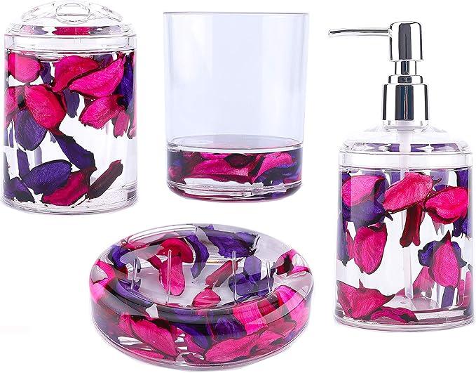 Locco Decor 4 Piece Acrylic Liquid 3D Floating Motion Bathroom Vanity Accessory Set Leaf - ModernBath