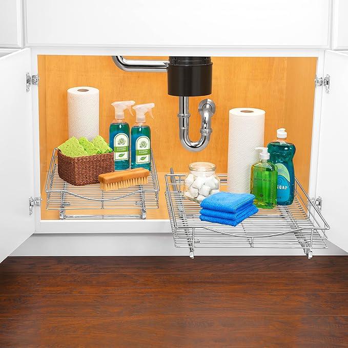 LYNK PROFESSIONAL® Pull Out Cabinet Organizer, 11" x 21" Slide Out Drawers for Kitchen Cabinets - Sliding Pull-Out Pantry Shelves – Home Shelf Organizers - Lifetime Ltd. Warranty, Chrome - ModernBath