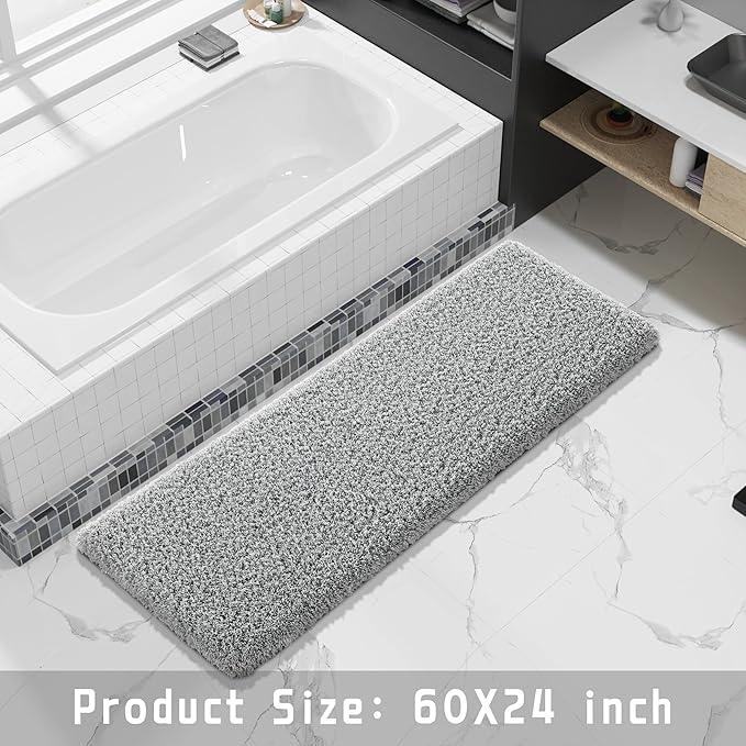 Yimobra Fluffy Plush Bath Rug, Super Shaggy Soft Comfortable Non Slip, Water Absorbent Microfiber Bath Mat, Dries Quickly, Machine Washable Thick Bathroom Rugs for Shower, 60"x 24", Pure Gray - ModernBath