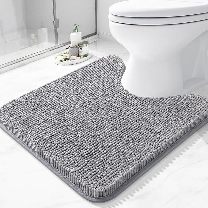 Arotive Bathroom Toilet Rugs U Shaped 20x20, Extra Soft Absorbent Shaggy Chenille Contour Bath Rugs for Toilet, Machine Washable Non-Slip Contoured Bath Mats, Grey - ModernBath