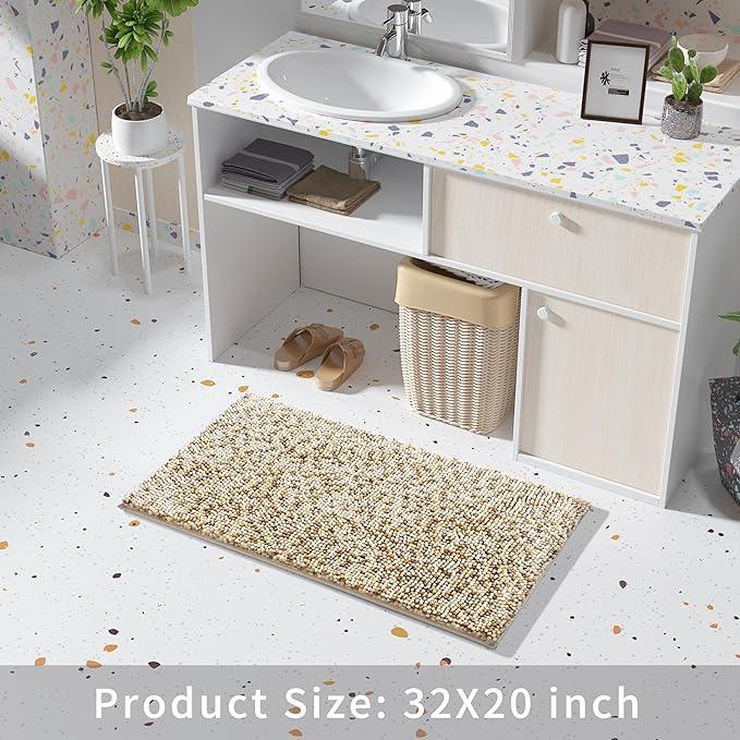 Yimobra Bath Mats for Bathroom Non Slip, 31.5x20, Extra Soft Chenille Bathroom Rugs, Fluffy Plush Luxury Shower Mat Outside, Water Absorbent, Machine Washable, Sink and Tub, Beige & Light Coffee - ModernBath