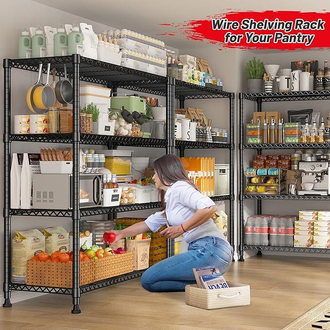 REIBII Wire Shelving Storage Shelves Metal Shelves Heavy Duty Shelving Adjustable Garage Storage Wire Shelf Pantry Shelves for Bedroom Kitchen Rack 35.5''W x 14''D x 59''H - ModernBath