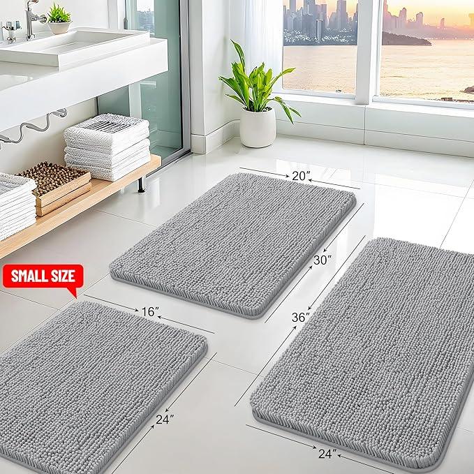 Arotive Bathroom Rugs 24x16, Extra Soft Absorbent Shaggy Chenille Bath Rugs, Machine Washable Rubber Backing Non-Slip Bath Mats for Bathroom Floor Tub and Shower, Home Decor Accessories, Light Grey - ModernBath