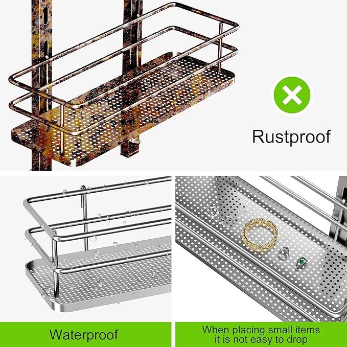 Orimade Adjustable Hanging Over the Shower Door Caddy with Hooks, Bathroom Organizer Shelf Storage Rack,No Drilling Rustproof Basket for Inside Shower, Sliver 3 Tier - ModernBath