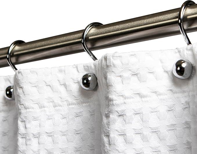 Hermosa Collection Luxury S Shower Curtain Hooks (12-Pack) Hotel Quality Silver Chrome Finish | Bathroom Accessories | Non-Slip Ball End | Easy to Hang - ModernBath