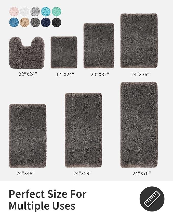 ILANGO Dark Gray Bathroom Rugs 60" × 24" Non Slip & Super Absorbent Thick Soft, Washable Bath Carpet Runner for Floor, Microfiber Plush Shaggy Bath Mats with Rubber for Bedroom Bathtub Shower Room - ModernBath
