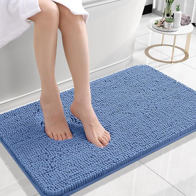 OLANLY Bathroom Rugs 24x16, Extra Soft Absorbent Chenille Bath Rugs, Rubber Backing Quick Dry, Machine Washable Bath Mats for Bathroom Floor, Tub and Shower, Home Decor Accessories, Cornflower Blue - ModernBath