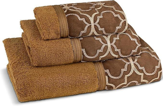 Zahari Home Spindle Modern Bathroom Towel Set - 3 Piece Bath, Hand, and Wash Towels - Classic Luxury Contemporary Decor - Beautiful Gold Unique Design Bath Ensemble - ModernBath