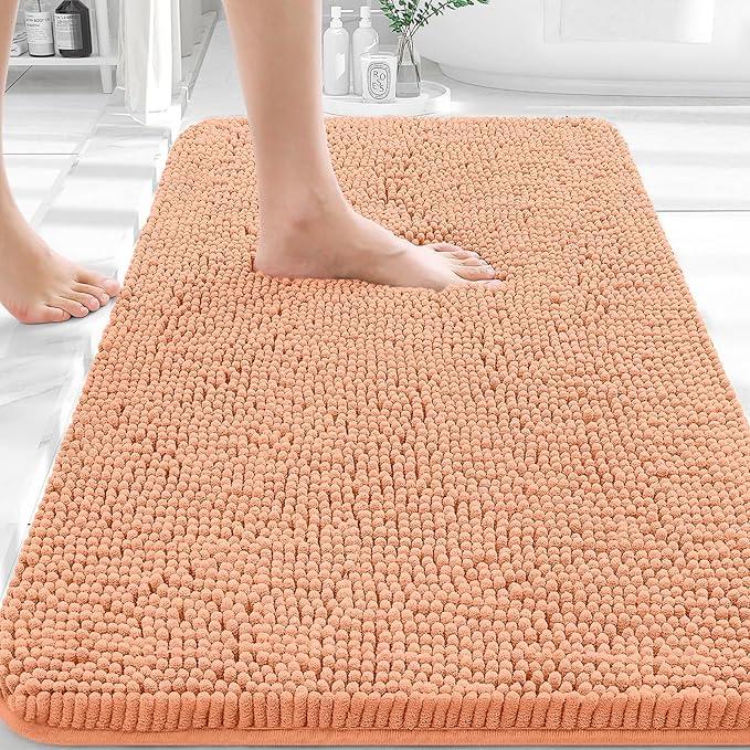 OLANLY Bathroom Rugs 30x20, Extra Soft Absorbent Chenille Bath Rugs, Rubber Backing Quick Dry, Machine Washable Bath Mats for Bathroom Floor, Tub and Shower, Home Decor Accessories, Peach - ModernBath