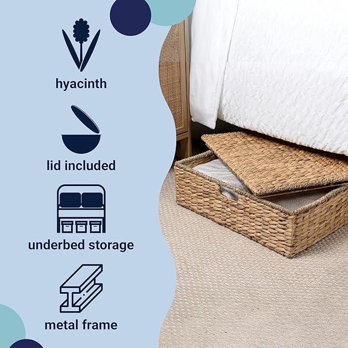 happimess BSK2015A Holden 30" Classic Costal Hand-Woven Hyacinth Wicker Under Bed Storage Basket with for Storage and Decoration in Bathroom, Bedroom, Closet, Entryway, Natural - ModernBath