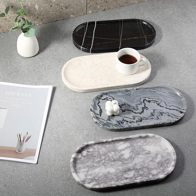 Koville Real Luxurious Marble Vanity Tray, 12"x6" Calacatta Viola Marble Catchall Tray for Bathroom, Natural Stone Perfume Trays Jewelry Dish for Dresser, Genuine Stone Storage Tray for Home Decor - ModernBath
