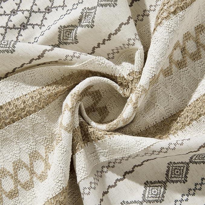 Aldopein Modern Farmhouse Shower Curtain, Water Resistant Privacy Natural Linen Textured Fabric, Boho Vintage Tribal Geometry Fabric Shower Curtains Set Cottagecore Bathroom Decorations with Hooks - ModernBath
