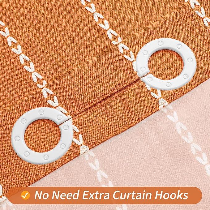 MitoVilla No Hooks Needed Orange Shower Curtain with Snap-in Liner - with Window & Magnets, Boho Cotton Linen Fabric Shower Curtains with Tassels for Rustic Bathroom Decor, Burnt Orange, 72 x 74 - ModernBath