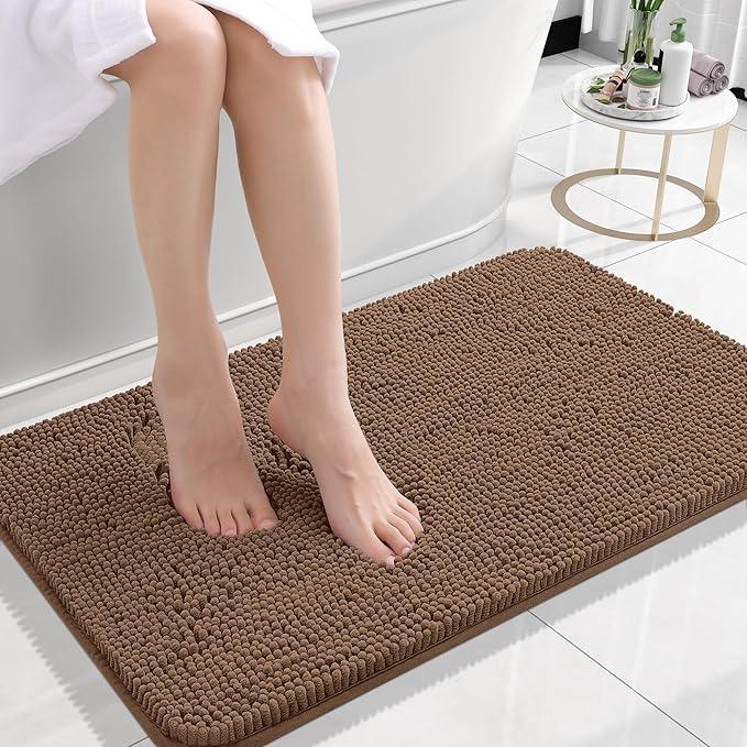 OLANLY Bathroom Rugs 24x16, Extra Soft Absorbent Chenille Bath Rugs, Rubber Backing Quick Dry, Machine Washable Bath Mats for Bathroom Floor, Tub and Shower, Home Decor Accessories, Mocha - ModernBath
