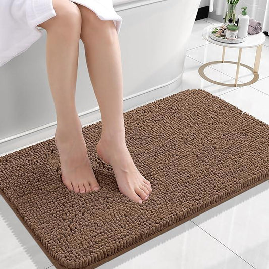 OLANLY Bathroom Rugs 24x16, Extra Soft Absorbent Chenille Bath Rugs, Rubber Backing Quick Dry, Machine Washable Bath Mats for Bathroom Floor, Tub and Shower, Home Decor Accessories, Mocha - ModernBath