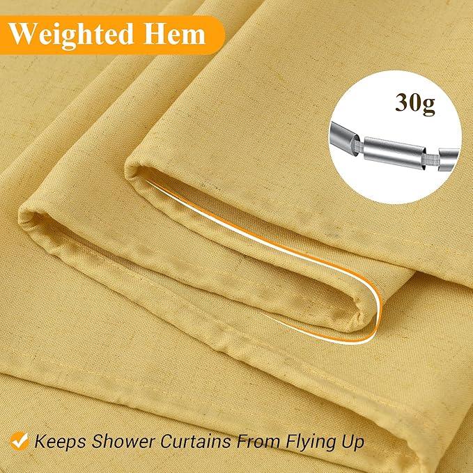 Naturoom Yellow Linen Shower Curtain, Country Boho Farmhouse Bath Decor Shower Curtains Neutral Cloth Weighted Textured Fabric Bath Curtain Liner with Hooks, 72x80 - ModernBath