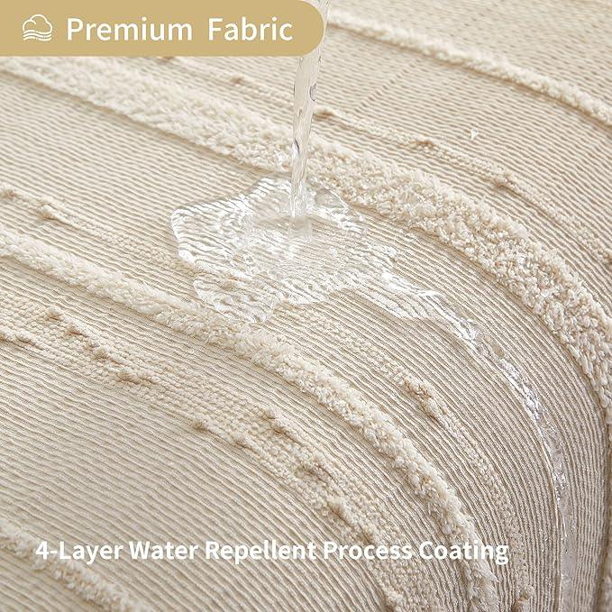 Lameirose Beige Shower Curtain Boho, 72 x 72 Cotton Blend Waffle Weave Stripe Textured Heavy Duty, Fabric Shower Curtain for Bathroom, Hotel, Washable - ModernBath