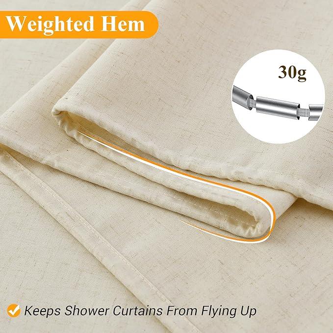 Naturoom Warm Beige 48 Inch Shower Curtain - Stall Narrow Half Linen Ultra Thick Fabric Shower Curtain Set with Hooks, Boho Farmhouse Rustic RV Camper Bath Curtains for Bathroom, 48x72 - ModernBath