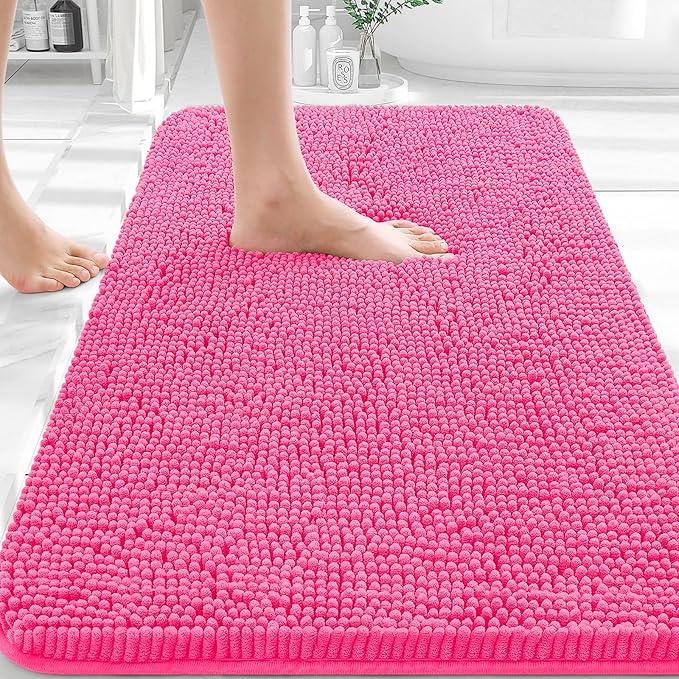 OLANLY Bathroom Rugs 36x24, Extra Soft Absorbent Chenille Bath Rugs, Rubber Backing Quick Dry, Machine Washable Bath Mats for Bathroom Floor, Tub and Shower, Home Decor Accessories, Hot Pink - ModernBath