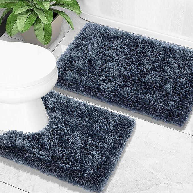 Yimobra Bathroom Rugs Sets 2 Piece, Soft Absorbent Bath Mat and U-Shaped Toilet Rug with Non Slip Backing, Luxury Shaggy Bath Mats for Bathroom, Machine Washable, 31.5"x20"+24"x20", Light Blue - ModernBath