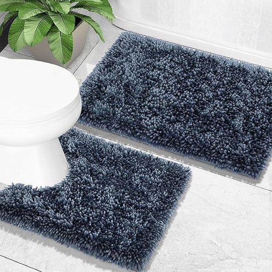 Yimobra Bathroom Rugs Sets 2 Piece, Soft Absorbent Bath Mat and U-Shaped Toilet Rug with Non Slip Backing, Luxury Shaggy Bath Mats for Bathroom, Machine Washable, 31.5"x20"+24"x20", Light Blue - ModernBath