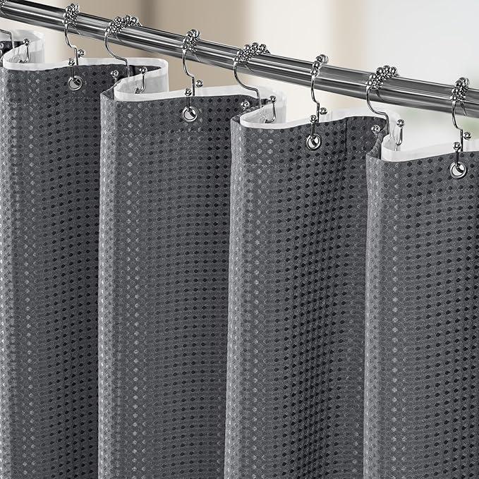 Vipfree 3 in 1 Shower Curtain Set, Waffle Shower Curtain and Liner Set with 12 Double Sided Shower Curtain Hooks, 258GSM Luxury Weighted Cloth Shower Curtains for Bathroom,72 W x 72 H,Graphite Gray - ModernBath