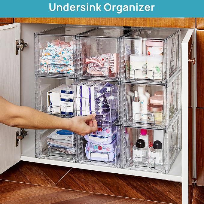 Vtopmart 6 Pack Large Stackable Storage Drawers,Easily Assemble Acrylic Bathroom Closet Undersink Organizers and Storage,Plastic Bins for Kitchen Cabinets,Pantry,Makeup,Medicine Organization - ModernBath