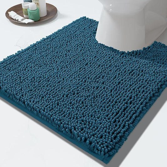 Yimobra Toilet Rugs U Shaped Washable - 24"x20" Non Slip Plush Contour Bath Rugs for Toilet - Super Soft Absorbent Quick Dry Toilet Mats for Bathroom,Peacock Blue - ModernBath