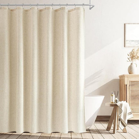 Naturoom Extra Long 90 Inch Shower Curtain, Beige Linen Hotel Luxury Country Boho Farmhouse Shower Curtains for Bathroom Weighted Fabric Hotel Luxury Bath Curtains Set with Hooks, 72x90，Cream - ModernBath