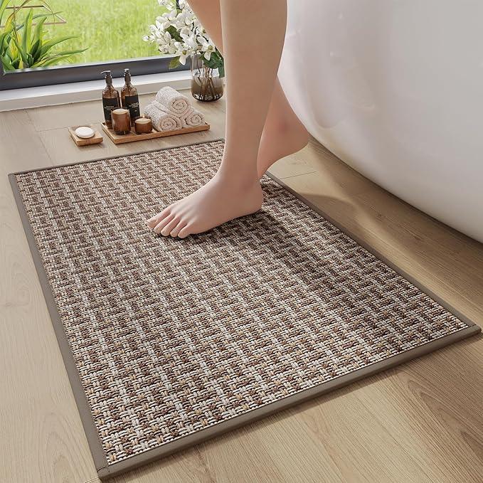 YDKGL Bath Mat Rug-Ultra Thin Non Slip Bath Mats for Bathroom Mat Quick Dry, Rubber Backing Washable Bathroom Rugs Fit Under Door, Absorbent Bath Rugs,Shower Outside,Sink Brown 20"x32" - ModernBath