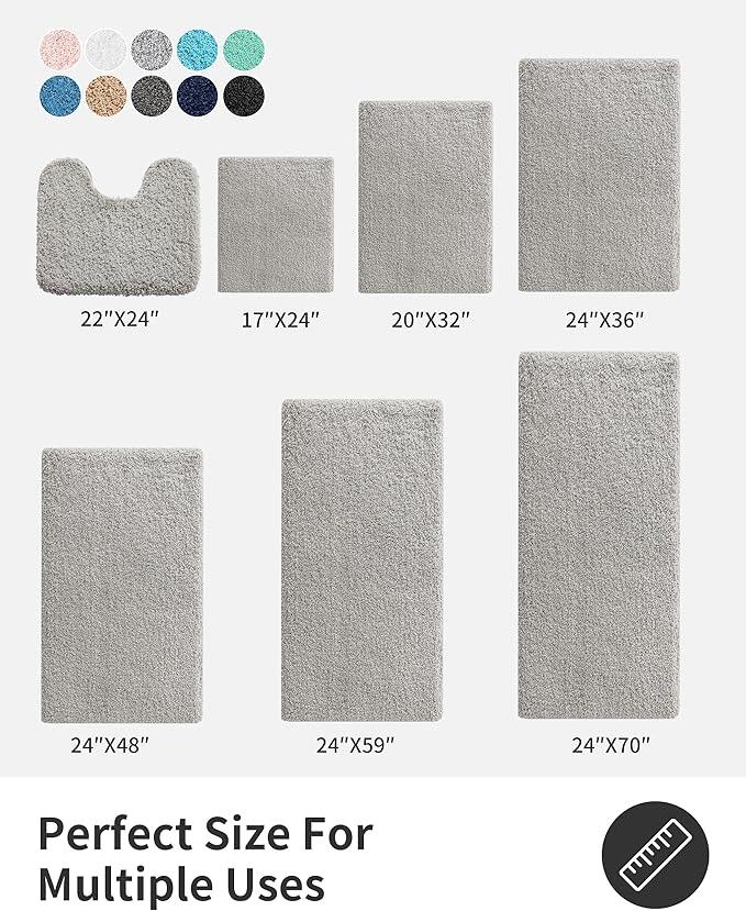 ILANGO Grey Bathroom Rugs 36" × 24" Non Slip & Super Absorbent Extra Thick Soft, Washable Bath Mat for Floor, Microfiber Plush Shaggy Bath Rug with Rubber for Bathtub Shower Room Sink - ModernBath