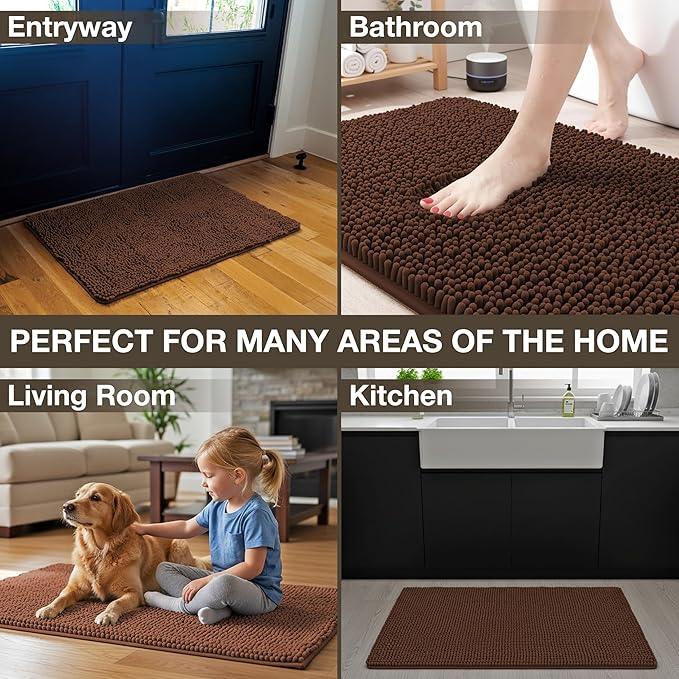 Neater Home Plush Bathroom Rugs 36x24 Thick Chenille Quick Dry Microfiber Absorbent Bath Mat, Soft Bath Rugs, Machine Washable Bathroom Floor Mat for Tub Shower Sink, Home Decor Accessories, Brown - ModernBath