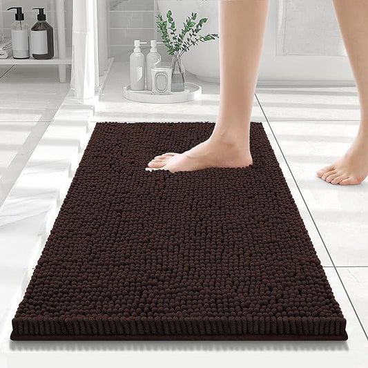 Smiry Luxury Chenille Bathroom Rugs 24x16, Extra Soft and Absorbent Shaggy Bath Mat, Machine Washable, Non-Slip Plush Carpet Runner for Tub, Shower, and Floor, Home Decor Accessories, Brown - ModernBath