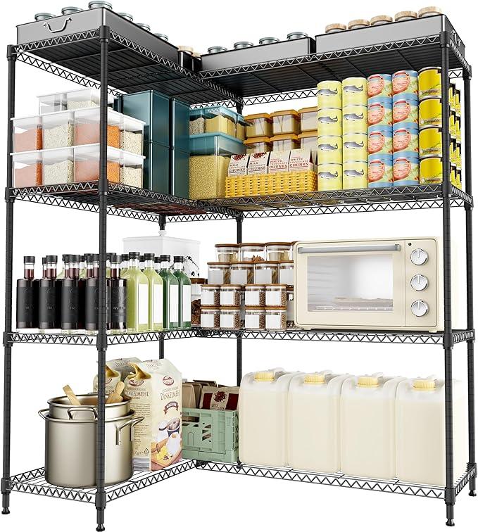 4 Tiers Storage Shelves Load 1200LBS, Metal Shelving Wire Metal Shelving Unit Shelves for Storage Adjustable Garage Shelving for Pantry Kitchen Garage Black 15.8" D x 33.5" W x 59.5" H - ModernBath