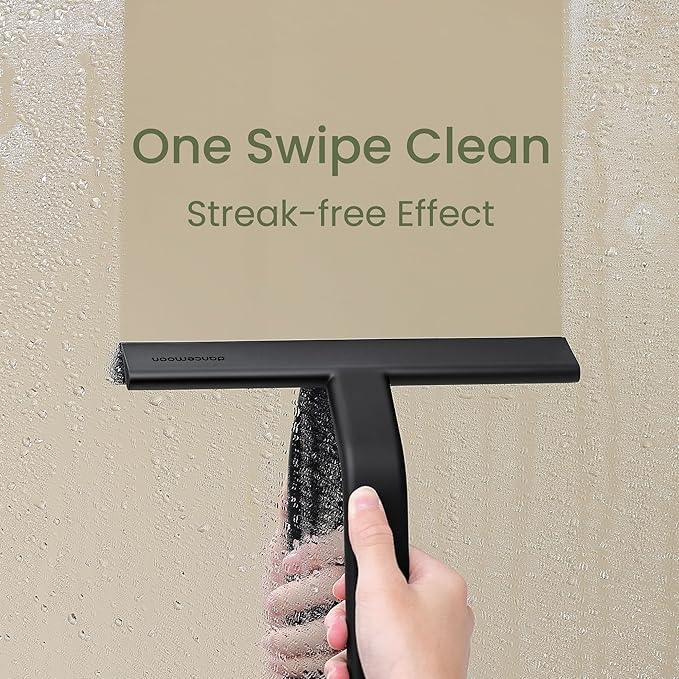 dancemoon JustHang Shower Squeegee for Glass Doors, All-One-Piece Silicone with Built-in Hook Design for Easy Hanging and Cleaning, 10 Inch Black - ModernBath