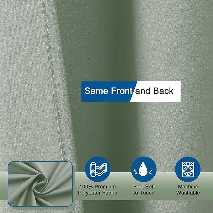 OVZME Zora 84 Inch Shower Curtain Set with 12 Plastic Hooks, Plain Fabric Sage Green Shower Curtain for Bathroom - Extra Long Shower Curtain, Water Resistance, Machine Washable Soft Cloth, 72WX84L - ModernBath